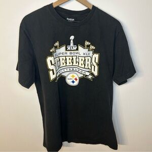 Vintage Pittsburgh Steelers Black Reebok Super Bowl XLV 2011 T-Shirt, Size XL